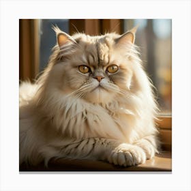 A serene portrayal of a fluffy Persian cat lounging on a sunlit windowsill Canvas Print