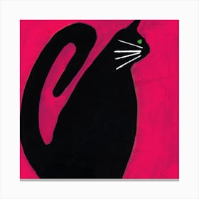 Black Cat On Pink red animal pet abstract modern square painting living room Canvas Print