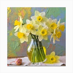 Firefly Vintage Daffodils In A Vase 44346 Canvas Print