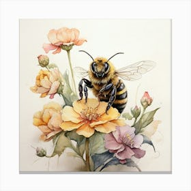 Bee On Flowers Canvas Print