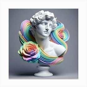 A White Marble Bust Of Rainbow Colored Rose On A Grey Background, 3d 8 Canvas Print