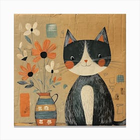 Cat With Flowers 19 Canvas Print