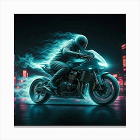 Motorcycle Rider In The City Canvas Print