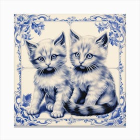Kittens Cats Delft Tile Illustration 2 Canvas Print