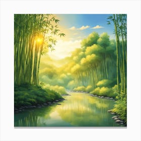 A Stream In A Bamboo Forest At Sun Rise Square Composition 343 Canvas Print