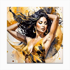 Female Dancer Lost In Motion Watercolor Painting Canvas Print