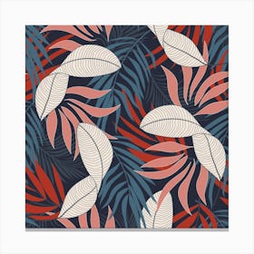 Fashionable Seamless Tropical Pattern With Bright Red Blue Flowers Canvas Print