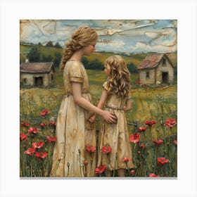 Two Girls In A Field Of Poppies Canvas Print