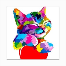 Colorful Cat With Heart Canvas Print