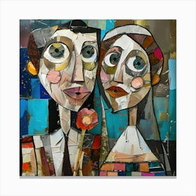 Cubist Courtship: Harmony in Fragments Canvas Print