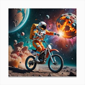 Astronaut Riding A Motorcycle In Space Canvas Print