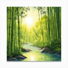 A Stream In A Bamboo Forest At Sun Rise Square Composition 390 Canvas Print