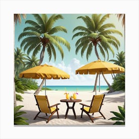 Beach Chairs On The Beach Canvas Print