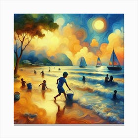 Children At The Beach Canvas Print