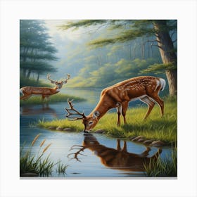 Deer By The Water Canvas Print