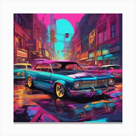 Neon Cars In The City Canvas Print