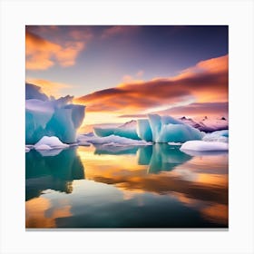 Icebergs At Sunset Canvas Print