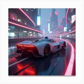 Futuristic Formula Car On A Floating Track In A Neon Lit Alien City 1 Canvas Print