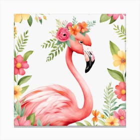 Floral Baby Flamingo Nursery Illustration (8) Canvas Print