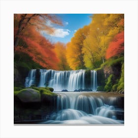 Waterfall In Autumn Canvas Print