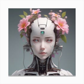 Robot Girl With Flowers Canvas Print