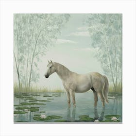 White Horse In Pond Canvas Print