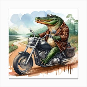 Alligator On A Motorcycle 3 Canvas Print