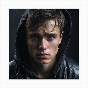 Young Man In Rain Canvas Print