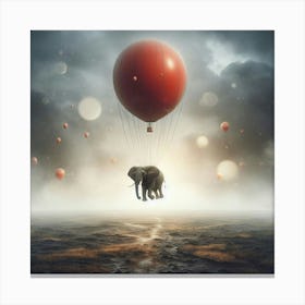 Elephant Flying Over Red Balloons Canvas Print