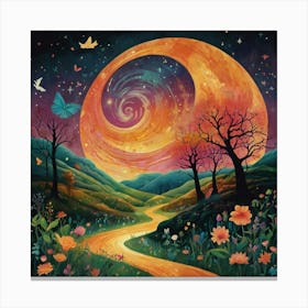 Moon And Butterflies Canvas Print