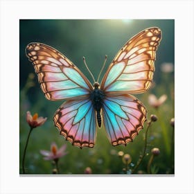 A Mythical Butterfly With Wings Of Cascading, Holographic Patterns Fluttering Through A Dreamlike Meadow 1 Canvas Print