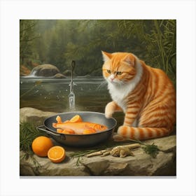 Leonardo Vision Xl An Orange Cat Cooks A Fish In The Nature 1 Canvas Print