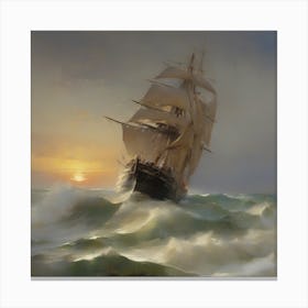 Sailing Ship At Sunset 4 Canvas Print