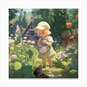 Little Girl In The Garden Canvas Print