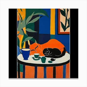 Cat And Cup Of Tea Canvas Print