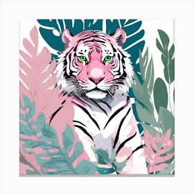 Pink Tiger Green Leaves 1 Canvas Print