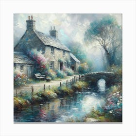 Cottage By The Stream Canvas Print