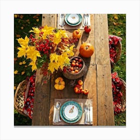 A Rustic Wooden Table Sun Dappled Bedecked By Autumns Bounty In A Traditional Country Garden Top (6) Canvas Print