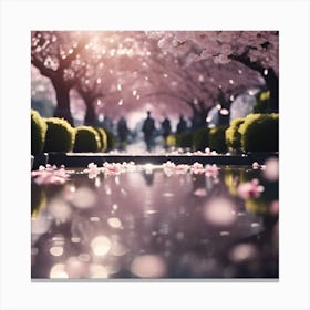Sunlit Cherry Blossom Petals in the Park Canvas Print