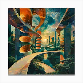 Futuristic Cityscape, Pop Surrealism, Lowbrow Canvas Print