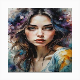 Watercolor Of A Girl Canvas Print