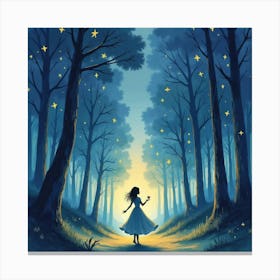 Watercolor Painting Of Dance In A Starlit Forest 1 Canvas Print