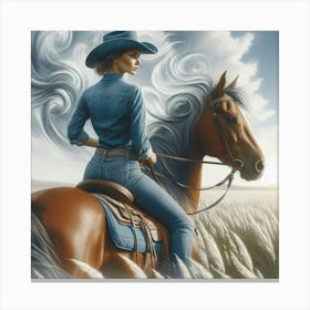 Cowgirl Riding A Horse Canvas Print