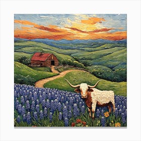 Longhorns In The Pasture Canvas Print