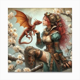 Steampunk Girl With Dragon 3 Canvas Print