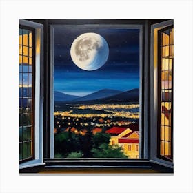 Full Moon From The Window Canvas Print