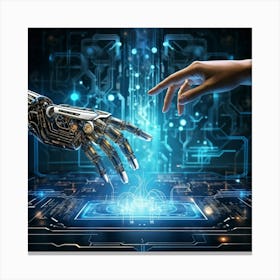 Abstract Concept Art Depicting A Fusion Of Humanity And Artificial Intelligence Where A Human Finge (4) Canvas Print