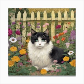 Cottage Garden, Gustav Klimt Inspired Cat 12 Canvas Print