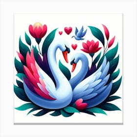 Pair of swan with love Canvas Print