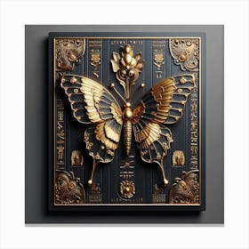 Ancient Egyptian Black & Gold Panel with Butterfly & Hieroglyphs II Canvas Print